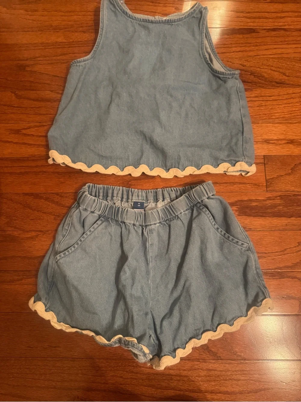 Kids Denim-Look Tank and Shorts Set with Cream Trim